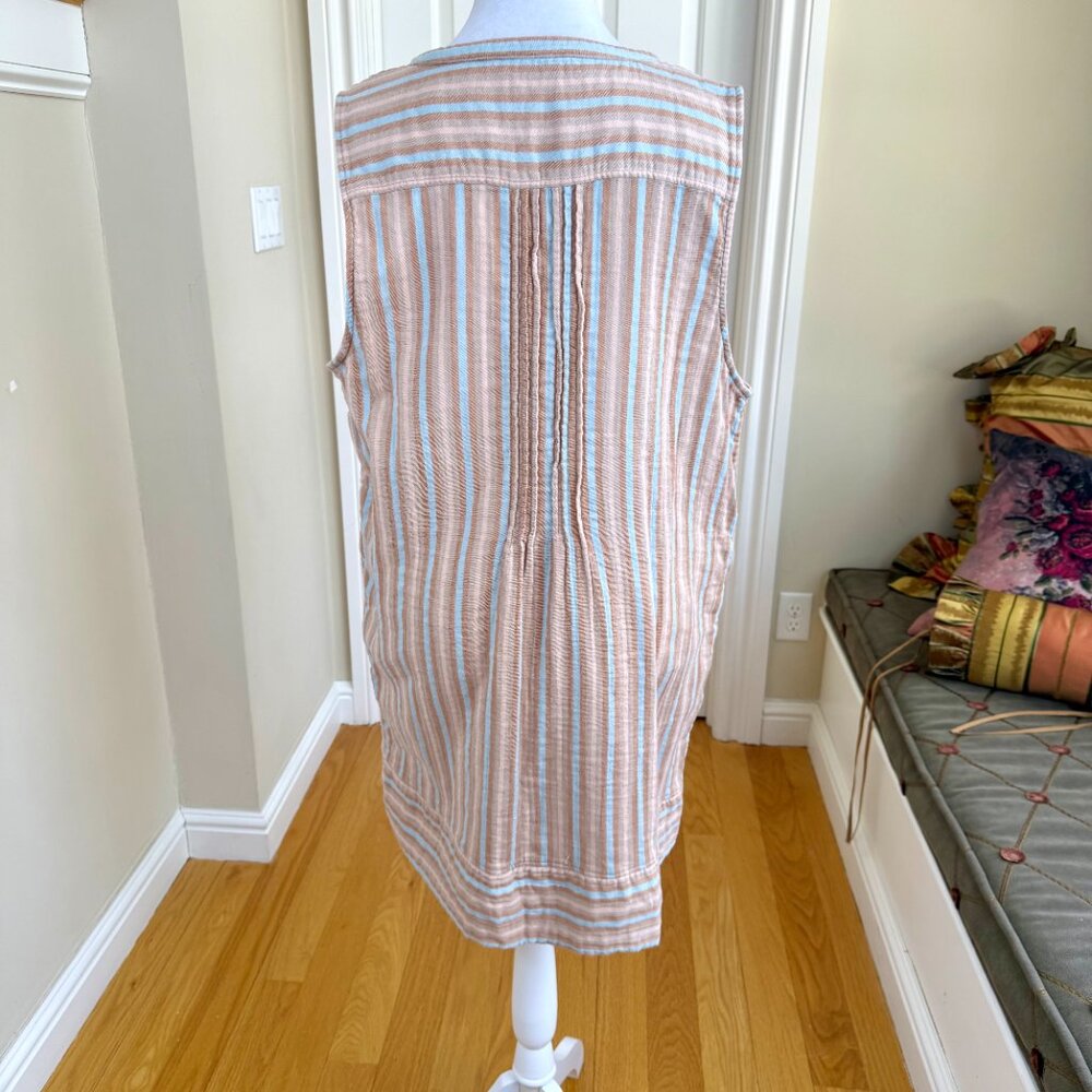 Faherty Dress Organic Cotton Stiped Sleeveless Tan Blue Multi Plus (XXL) - Picture 5 of 11
